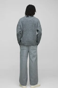 Clearance boohooMAN Boxy Boucle Knit Extended Neck Jumper charcoal