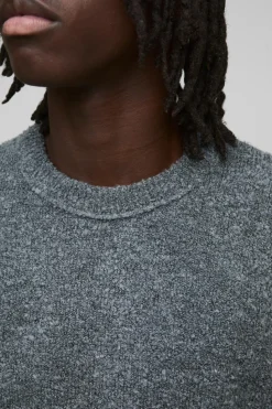 Clearance boohooMAN Boxy Boucle Knit Extended Neck Jumper charcoal
