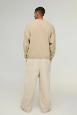 Hot boohooMAN Boxy Boucle Knitted Sweatshirt ecru