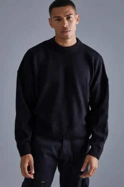Flash Sale boohooMAN Boxy Brushed Extended Neck Knitted Jumper black
