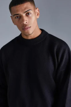 Flash Sale boohooMAN Boxy Brushed Extended Neck Knitted Jumper black