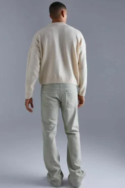 Clearance boohooMAN Boxy Brushed Extended Neck Knitted Jumper ecru