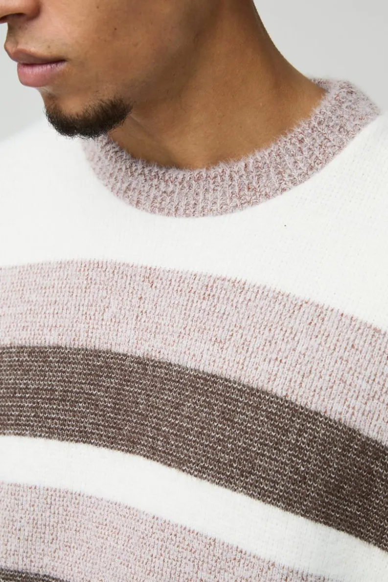 Best boohooMAN Boxy Brushed Stripe Knitted Jumper brown