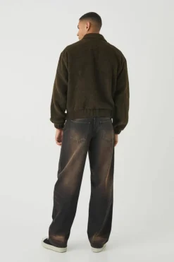 Best Sale boohooMAN Boxy Brushed Wool Look Harrington Jacket In khaki