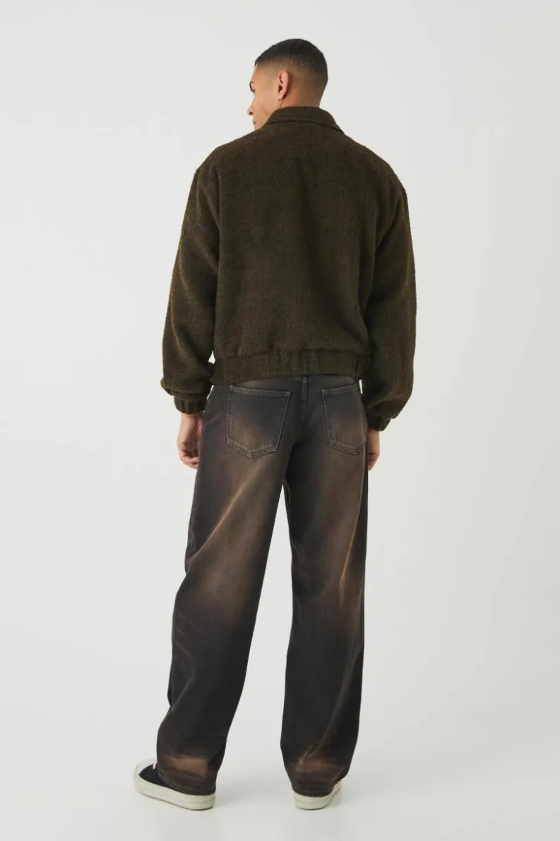Best Sale boohooMAN Boxy Brushed Wool Look Harrington Jacket In khaki