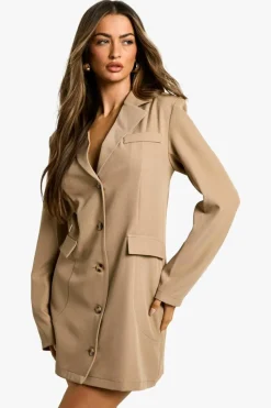 Online boohoo Boxy Button Down Blazer Dress taupe