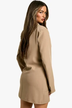 Online boohoo Boxy Button Down Blazer Dress taupe