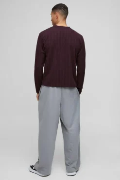 Sale boohooMAN Boxy Cable Long Sleeve Sweatshirt plum