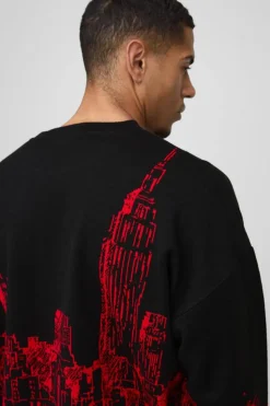 Flash Sale boohooMAN Boxy City Jacquard Graphic Brushed Knitted Jumper black