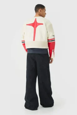 Cheap boohooMAN Boxy Collarless Homme PU Moto Jacket In ecru