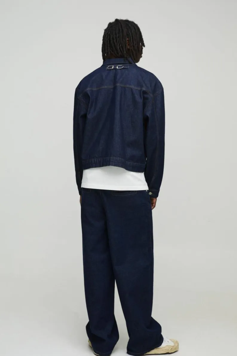Discount boohooMAN Boxy Contrast Stitch Denim Jacket indigo