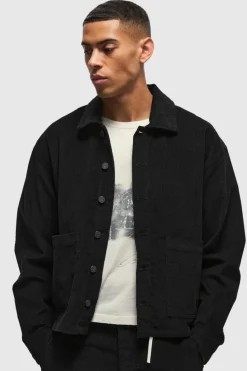 Hot boohooMAN Boxy Cord Jacket black