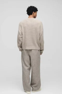 Fashion boohooMAN Boxy Crew Neck Ribbed Knitted Jumper stone