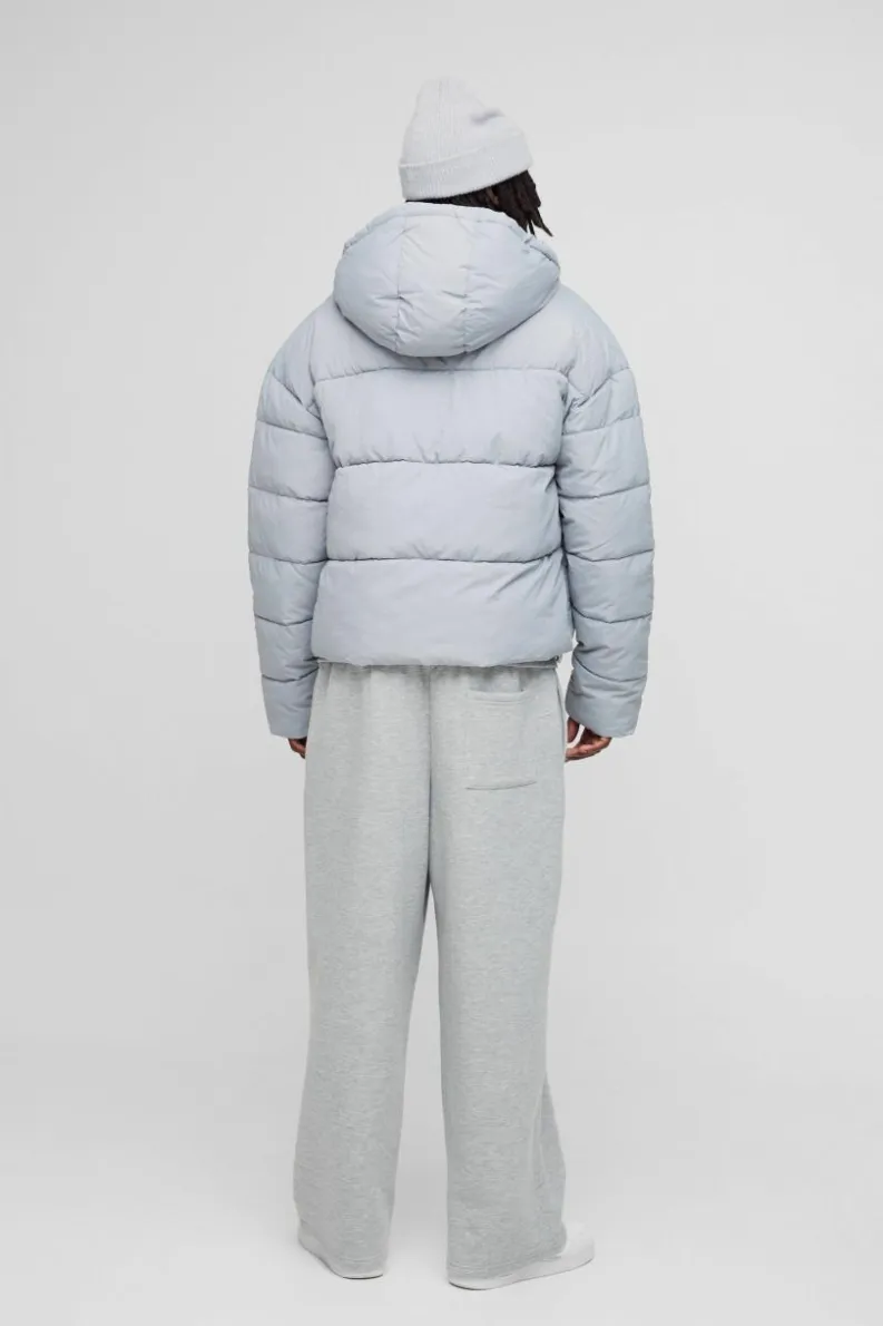 Fashion boohooMAN Boxy Crinkle Nylon Puffer In light grey