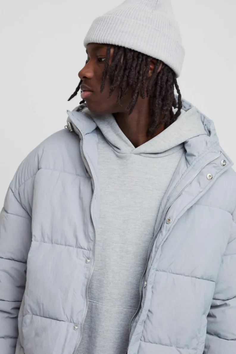 Fashion boohooMAN Boxy Crinkle Nylon Puffer In light grey