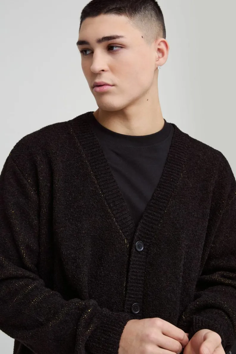 Hot boohooMAN Boxy Cross Graphic Brushed Knitted Cardigan black