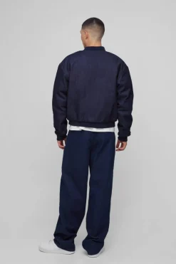 Best boohooMAN Boxy Denim Padded Bomber Jacket indigo