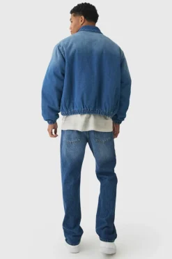 Cheap boohooMAN Boxy Denim Padded Jacket mid blue