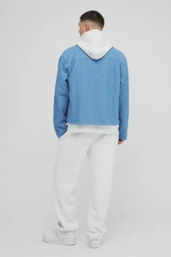 Cheap boohooMAN Boxy Denim Textured Jacket light blue
