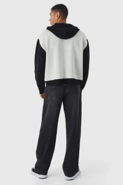 Store boohooMAN Boxy Distressed Varsity Hoodie white