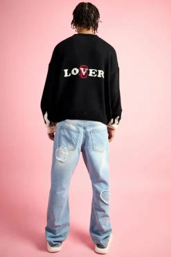 Sale boohooMAN Boxy Drop Shoulder V Neck Graphic Jumper black