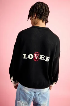 Sale boohooMAN Boxy Drop Shoulder V Neck Graphic Jumper black