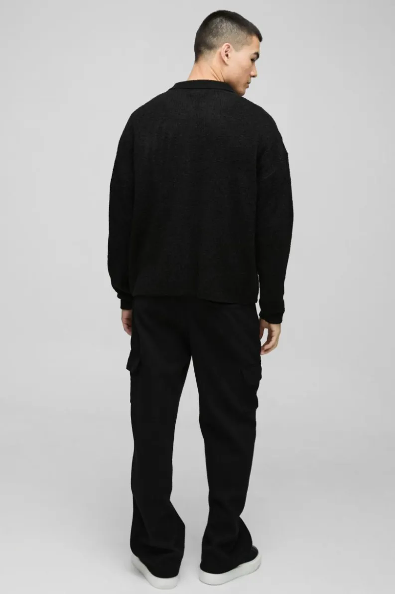 Discount boohooMAN Boxy Fit Brushed Knit Cardigan black