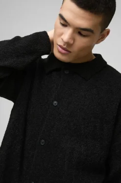 Discount boohooMAN Boxy Fit Brushed Knit Cardigan black