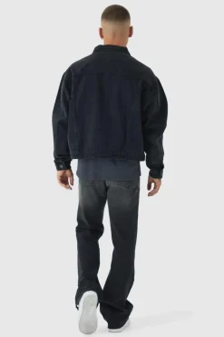 Fashion boohooMAN Boxy Fit Denim Jacket With Woven Label washed black