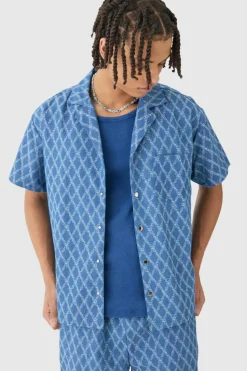Cheap boohooMAN Boxy Fit Fabric Interest Denim Shirt light blue