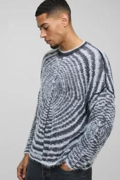 Cheap boohooMAN Boxy Fit Fluffy Textured Contrast Knit Jumper black