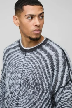 Cheap boohooMAN Boxy Fit Fluffy Textured Contrast Knit Jumper black