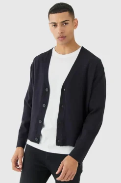 Flash Sale boohooMAN Boxy Fit Knitted Cardigan black