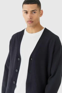 Flash Sale boohooMAN Boxy Fit Knitted Cardigan black