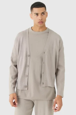 Discount boohooMAN Boxy Fit Knitted Cardigan light grey