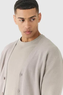 Discount boohooMAN Boxy Fit Knitted Cardigan light grey