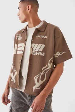 Hot boohooMAN Boxy Fit Knitted Moto Shirt taupe