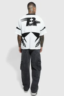 Discount boohooMAN Boxy Fit Knitted Moto Shirt white