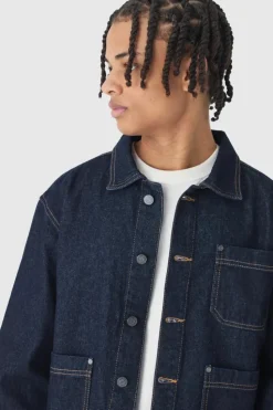 Best Sale boohooMAN Boxy Fit Turn Up Denim Jacket In indigo
