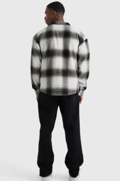 Cheap boohooMAN Boxy Flannel Check Shirt stone