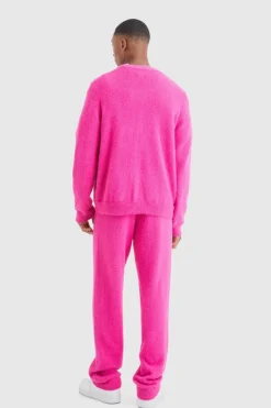 Sale boohooMAN Boxy Fluffy Knitted Cardigan hot pink