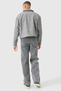 Cheap boohooMAN Boxy Herringbone Collared Jacket grey