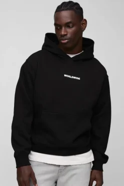Shop boohooMAN Boxy Homme Lily Graphic Hoodie black