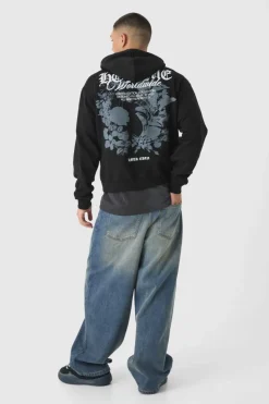 Best Sale boohooMAN Boxy Homme Tonal Print Hoodie black