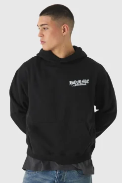 Best Sale boohooMAN Boxy Homme Tonal Print Hoodie black