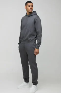Store boohooMAN Boxy Hooded Tracksuit charcoal