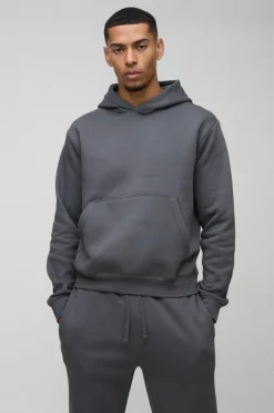 Store boohooMAN Boxy Hooded Tracksuit charcoal