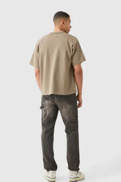 Flash Sale boohooMAN Boxy Jacquard Knit Abstract Detail Shirt In taupe