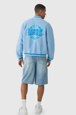Hot boohooMAN Boxy Jersey Homme Athletics Bomber Jacket blue