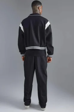 Store boohooMAN Boxy Melton Bomber Jacket With Contrast Trims black
